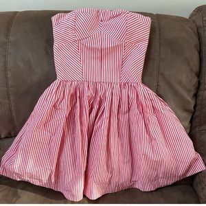 Jack Willis Pink and White Strapless Dress with Boning and Pockets; 6